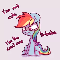 Size: 1500x1500 | Tagged: safe, artist:lou, derpibooru import, rainbow dash, pegasus, pony, baka, blatant lies, blushing, cool, cute, dashabetes, denial's not just a river in egypt, embarrassed, female, i'm not cute, image, mare, pink eyes, png, rainbow dash is not amused, sitting, solo, tomboy, tsunderainbow, tsundere, unamused, watermark