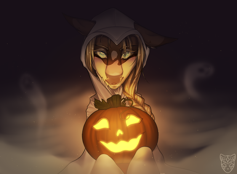 Size: 3000x2200 | Tagged: safe, artist:lastaimin, derpibooru import, oc, pony, clothes, halloween, high res, holiday, image, jack-o-lantern, png, pumpkin, solo