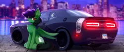 Size: 5160x2160 | Tagged: safe, artist:airiniblock, derpibooru import, oc, oc:kendall wilson, unofficial characters only, pegasus, pony, car, chest fluff, city, cityscape, dodge (car), dodge challenger, image, png, rcf community, skyline, solo