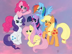 Size: 2048x1548 | Tagged: safe, artist:nightydream, derpibooru import, applejack, fluttershy, pinkie pie, rainbow dash, rarity, twilight sparkle, earth pony, pegasus, unicorn, image, jpeg, mane six, one eye closed, unicorn twilight, wink