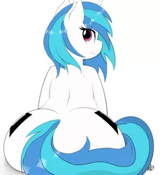 Size: 2752x3000 | Tagged: suggestive, artist:drawalaverr, derpibooru import, vinyl scratch, pony, unicorn, ass, backwards cutie mark, both cutie marks, butt, eye clipping through hair, female, high res, image, jpeg, large butt, looking at you, looking back, looking back at you, mare, plump, rear view, simple background, sitting, smiling, smiling at you, solo, solo female, the ass was fat, vinyl ass, white background, wubbutt