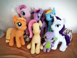 Size: 2560x1920 | Tagged: safe, artist:count adramélekh sear, derpibooru import, applejack, fluttershy, pinkie pie, rainbow dash, rarity, spike, twilight sparkle, alicorn, image, irl, jpeg, mane seven, mane six, photo, plushie, twilight sparkle (alicorn)