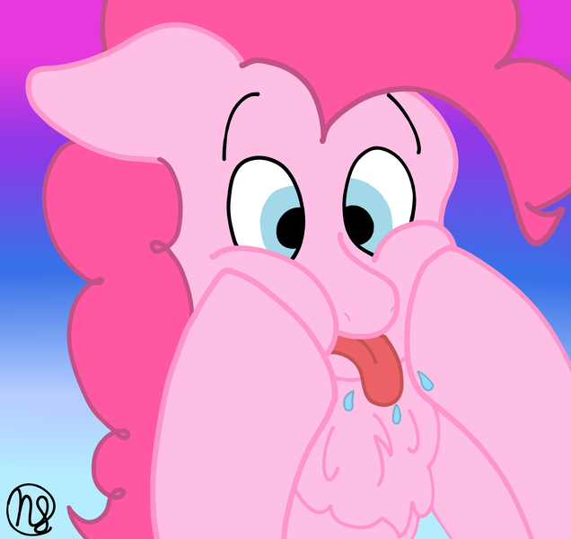 Size: 3500x3300 | Tagged: safe, artist:demitri, derpibooru import, pinkie pie, earth pony, pony, chest fluff, cross-eyed, cute, diapinkes, female, gradient background, image, jpeg, pfft, solo, squishy cheeks, tongue out