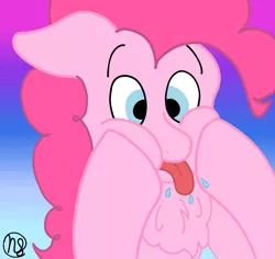 Size: 3500x3300 | Tagged: safe, artist:demitri, derpibooru import, pinkie pie, earth pony, pony, chest fluff, cross-eyed, cute, diapinkes, female, gradient background, image, jpeg, pfft, solo, squishy cheeks, tongue out