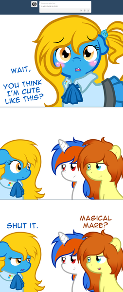 Size: 1280x3036 | Tagged: safe, artist:furrgroup, derpibooru import, oc, oc:firefox, oc:internet explorer, oc:safari, pony, ask internet explorer, browser ponies, clothes, female, image, internet explorer, mare, png