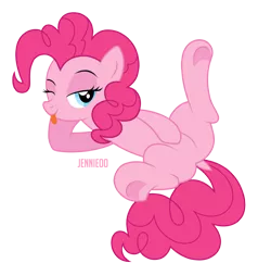 Size: 1200x1161 | Tagged: suggestive, artist:jennieoo, derpibooru import, pinkie pie, earth pony, pony, ;p, bedroom eyes, dock, featureless crotch, image, looking at you, one eye closed, png, show accurate, show accurate porn, simple background, solo, tongue out, transparent background, underhoof, vector, wink, winking at you