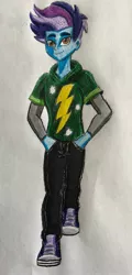 Size: 1024x2138 | Tagged: safe, artist:bozzerkazooers, artist:jebens1, derpibooru import, oc, oc:lightning crash, equestria girls, clothes, converse, hands in pockets, hoodie, image, jpeg, shoes, traditional art