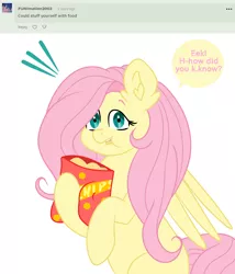 Size: 2592x3024 | Tagged: safe, artist:nightydream, derpibooru import, fluttershy, pony, series:ask fluttershy, chips, food, image, png, potato chips, simple background, solo, white background