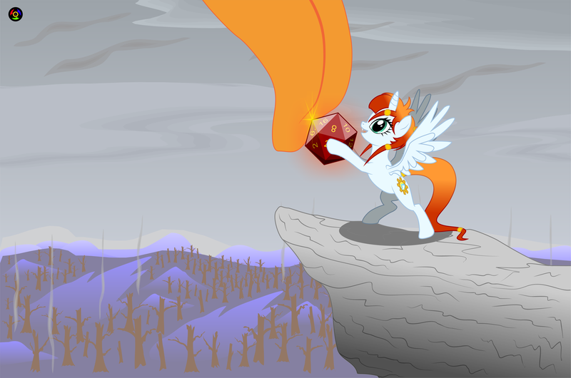 Size: 11990x7943 | Tagged: safe, artist:kyoshyu, derpibooru import, oc, oc:air burst, alicorn, pony, absurd resolution, bipedal, cliff, context is for the weak, d20, female, hoof hold, image, mare, open mouth, png, solo, tongue out