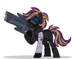 Size: 1280x1042 | Tagged: safe, artist:mlp-trailgrazer, derpibooru import, oc, oc:brass scribe, pony, armor, broken horn, horn, image, male, png, simple background, solo, stallion, transparent background, weapon, winter soldier