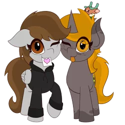 Size: 3000x3000 | Tagged: safe, artist:mrneo, derpibooru import, cashmere (tfh), oc, oc:nuclear fusion, oc:penny page, derpibooru community collaboration, them's fightin' herds, 2021 community collab, clothes, community related, heart, hoodie, image, looking at you, plushie, png, shipping, simple background, transparent background