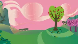 Size: 1280x720 | Tagged: safe, derpibooru import, screencap, hearts and hooves day (episode), apple, apple tree, background, food, image, no pony, png, scenic ponyville, tree