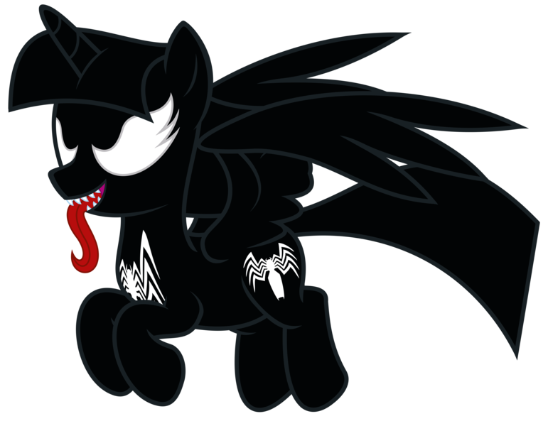 Size: 9000x7000 | Tagged: safe, alternate version, artist:severity-gray, derpibooru import, twilight sparkle, twilight sparkle (alicorn), alicorn, pony, crossover, female, flying, image, mare, marvel, open mouth, png, sharp teeth, she-venom, simple background, solo, spider-man, symbiote, teeth, tongue out, transparent background, venom, venom twilight, wings