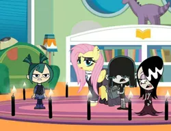 Size: 600x461 | Tagged: safe, artist:dksponge13, derpibooru import, fluttershy, crossover, goth, gwen, image, jpeg, lucy loud, the loud house, total drama