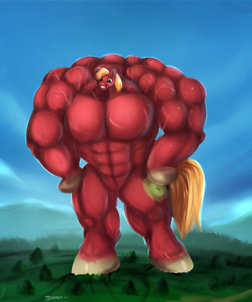 Size: 1067x1280 | Tagged: suggestive, artist:teh-evil-tigress, derpibooru import, big macintosh, anthro, earth pony, unguligrade anthro, abs, arm hooves, fetish, giant anthro, great macintosh, image, jpeg, macro, male, muscle fetish, muscles, overdeveloped muscles, really big mac, solo, solo male, vein