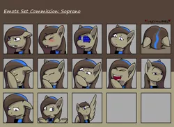 Size: 1500x1095 | Tagged: safe, artist:skydreams, derpibooru import, oc, oc:soprano, pegasus, pony, :p, angry, blue screen of death, blushing, clothes, commission, confused, dead stare, drool, emoji, emotes, facedesk, facehoof, female, giggling, hmm, image, lol, mare, png, pointing, sad, scarf, shrug, tongue out, wings