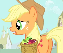 Size: 852x718 | Tagged: safe, derpibooru import, screencap, applejack, simple ways, apple, applebutt, butt, cropped, female, food, image, plot, png, solo