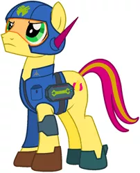 Size: 818x1010 | Tagged: safe, derpibooru import, oc, oc:golden flare, unofficial characters only, pony, fanfic:snap ships: battle for equus, helmet, image, looking up, male, png, simple background, solo, stallion, toolbox, white background