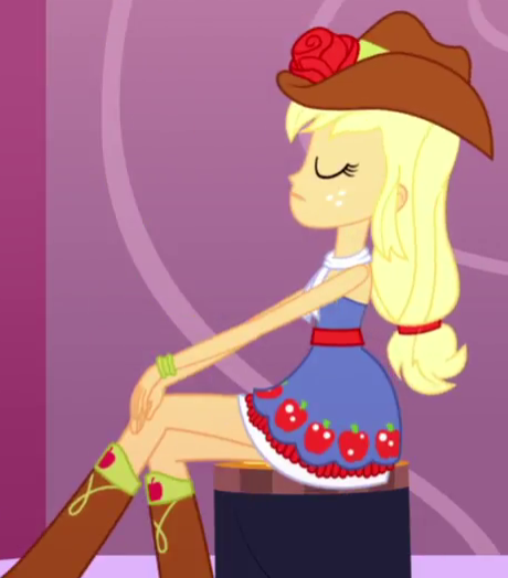 Size: 460x524 | Tagged: safe, derpibooru import, screencap, applejack, eqg summertime shorts, equestria girls, make up shake up, bare shoulders, cropped, fall formal outfits, image, png, sleeveless, solo, strapless