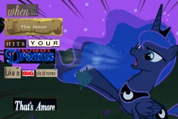 Size: 949x637 | Tagged: safe, derpibooru import, edit, edited screencap, screencap, princess luna, luna eclipsed, big, caption, expand dong, exploitable meme, herb alpert, image, image macro, leaf, meme, mouth dreams, neil cicierega, paper mario: the thousand year door, png, runescape, singing, text, that's amore