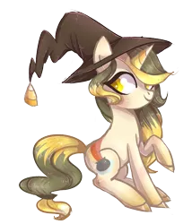 Size: 1017x1187 | Tagged: safe, artist:misspinka, derpibooru import, oc, oc:candy plot, pony, unicorn, female, hat, image, mare, png, simple background, solo, transparent background, witch hat