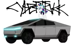 Size: 1849x1167 | Tagged: safe, artist:magicalicorn, derpibooru import, rarity, unicorn, alternate hairstyle, image, png, punk, raised hoof, raripunk, simple background, solo, tesla, tesla cybertruck, transparent background