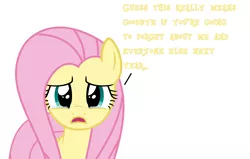 Size: 3000x1912 | Tagged: safe, artist:keronianniroro, derpibooru import, fluttershy, pegasus, pony, blatant lies, bronybait, crying, forgotten, image, left out, looking at you, open mouth, png, simple background, solo, talking to viewer, vector, white background