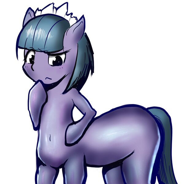 Size: 1362x1362 | Tagged: safe, artist:nullpotower, derpibooru import, tote bag (character), female, hoof on chin, image, jpeg, ponytaur, simple background, solo, unsure, white background
