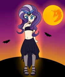 Size: 2600x3100 | Tagged: safe, artist:caoscore, derpibooru import, nightmare rarity, bat, human, clothes, costume, halloween, holiday, humanized, image, mare in the moon, midriff, moon, png, solo