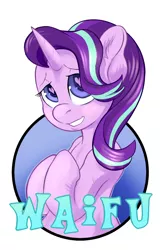 Size: 825x1275 | Tagged: safe, artist:hobbes-maxwell, derpibooru import, starlight glimmer, pony, unicorn, badge, female, heart eyes, image, jpeg, simple background, solo, waifu, waifu badge, white background, wingding eyes