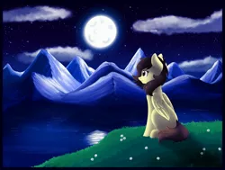Size: 1600x1210 | Tagged: safe, artist:whitehershey, derpibooru import, oc, oc:white hershey, unofficial characters only, pegasus, pony, female, image, jpeg, moon, mountain, night, night sky, scenery, sky, solo