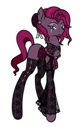 Size: 605x959 | Tagged: safe, artist:j053ph-d4n13l, derpibooru import, fizzlepop berrytwist, tempest shadow, oc, oc:fizzlepop berryfield, pony, unicorn, alternate hairstyle, alternate universe, broken horn, clothes, commission, ear piercing, earring, eye scar, female, fishnet clothing, fishnets, hat, horn, image, jewelry, mare, missing cutie mark, piercing, png, scar, simple background, socks, solo, stockings, thigh highs, transparent background