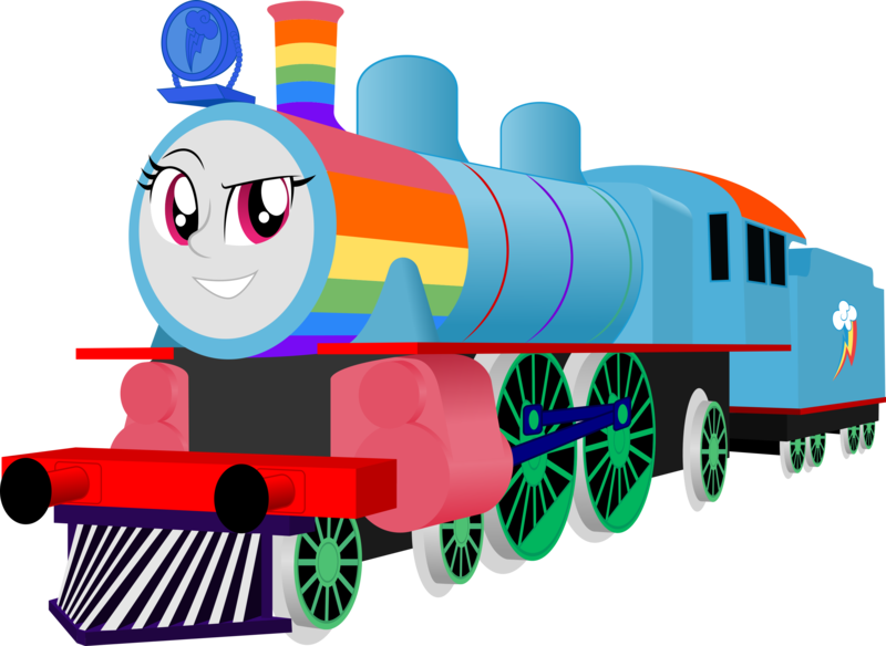 Size: 2849x2078 | Tagged: safe, artist:artthriller94, derpibooru import, rainbow dash, equestria girls, dreamworks face, image, inanimate tf, locomotive, not salmon, png, thomas the tank engine, train, trainbow dash, trainified, transformation, wat, why