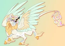 Size: 2542x1812 | Tagged: safe, artist:seffiron, derpibooru import, oc, oc:velvet breeze, hybrid, colored wings, gradient background, image, multicolored wings, offspring, parent:autumn blaze, parents:canon x oc, png, solo, wings