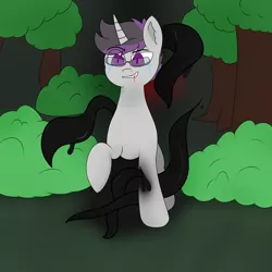 Size: 2500x2500 | Tagged: semi-grimdark, artist:inky scroll, derpibooru import, oc, oc:inky scroll, pony, unicorn, blood, crying, evil grin, forest, glasses, grin, image, ink, male, png, smiling, tendrils, tree