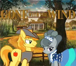 Size: 2064x1810 | Tagged: safe, anonymous artist, derpibooru import, braeburn, marble pie, american civil war, braeble, cavalry, clothes, confederate, dress, female, georgia, gone with the wind, image, male, movie reference, png, romance, shipping, southern belle, straight, tara plantation, uniform, youtube link