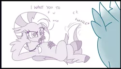Size: 815x467 | Tagged: suggestive, artist:sintakhra, derpibooru import, edit, editor:background pony #91z0, gallus, silverstream, classical hippogriff, gryphon, hippogriff, tumblr:studentsix, comic, cropped comic, female, gallstream, image, male, offscreen character, png, shipping, solo focus, straight, vulgar