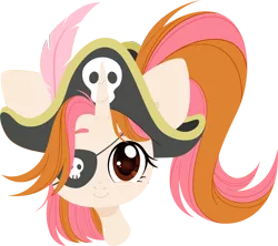Size: 5000x4444 | Tagged: safe, artist:belka-sempai, derpibooru import, oc, oc:belka, unofficial characters only, pony, unicorn, absurd resolution, bust, cute, eyepatch, female, full face view, hat, horn, image, looking at you, mare, pirate, pirate hat, png, ponytail, portrait, side ponytail, simple background, skull, smiling, solo, transparent background, unicorn oc