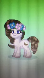 Size: 576x1024 | Tagged: safe, derpibooru import, oc, oc:coconut breeze, unofficial characters only, earth pony, pony, pony town, earth pony oc, female, floral head wreath, flower, image, jpeg, mare, photo, picture of a screen, pixel art, solo