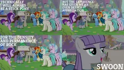 Size: 1986x1117 | Tagged: safe, derpibooru import, edit, edited screencap, editor:quoterific, screencap, maud pie, mudbriar, silverstream, starlight glimmer, sunburst, terramar, trixie, earth pony, hippogriff, pony, unicorn, student counsel, balloon, duo, eyes closed, female, glasses, hoof on chest, image, male, open mouth, png, smiling, when she smiles