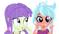 Size: 1239x716 | Tagged: safe, artist:berrypunchrules, derpibooru import, edit, frosty orange, starlight, equestria girls, babbling, background human, female, flapping lips, frostylight, image, lesbian, png, shipping, silly, simple background, tongue out, transparent background