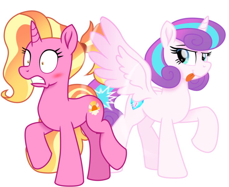 Size: 8503x6938 | Tagged: suggestive, artist:ejlightning007arts, derpibooru import, luster dawn, princess flurry heart, alicorn, pony, unicorn, the last problem, blushing, butt touch, female, flurrydawn, image, lesbian, older, older flurry heart, png, raised hoof, sexy face, shipping, simple background, spanking, tongue out, transparent background, unexpected, vector, wide eyes, wing slap, wings, wingspank