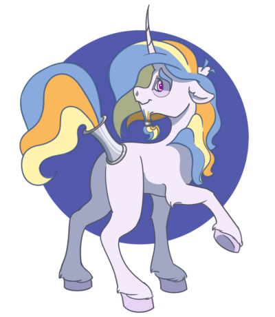 Size: 400x460 | Tagged: safe, artist:equestrias-little-ones, artist:mushroom, derpibooru import, oc, unofficial characters only, pony, unicorn, curved horn, facial hair, goatee, horn, image, jewelry, looking at you, looking back, looking back at you, magical lesbian spawn, offspring, parent:derpy hooves, parent:princess celestia, parents:derpylestia, png, ring, simple background, solo, tail, tail ring, transparent background