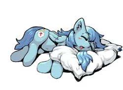 Size: 1040x761 | Tagged: safe, artist:archeryves, derpibooru import, oc, unofficial characters only, pegasus, pony, cute, image, pillow, png, simple background, sleeping, solo, white background