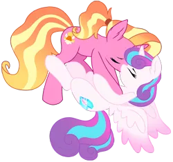 Size: 11151x10493 | Tagged: safe, artist:ejlightning007arts, derpibooru import, luster dawn, princess flurry heart, alicorn, pony, unicorn, the last problem, base used, duo, eyes closed, female, flurrydawn, image, kissing, lesbian, older, older flurry heart, png, ponytail, shipping, simple background, spread wings, transparent background, vector, wings