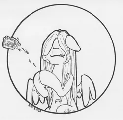 Size: 1233x1200 | Tagged: safe, artist:abronyaccount, derpibooru import, fluttershy, pegasus, pony, black and white, cutie mark, eyes closed, female, frown, grayscale, hooves together, horse problems, image, ink, ink drawing, inktober, inktober 2020, jpeg, mare, monochrome, slippery, soap, traditional art, wet, wet mane, wings, wings down