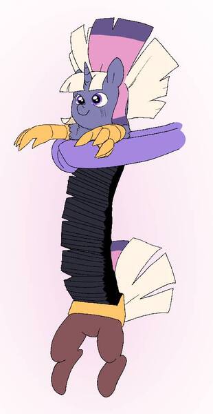 Size: 529x1024 | Tagged: safe, artist:aztrial, derpibooru import, twilight sparkle, twilight sparkle (alicorn), oc, oc:mellifluous, alicorn, hybrid, pony, accordion, disembodied hoof, female, holding, image, interspecies offspring, jpeg, longcat, mother and child, mother and daughter, musical instrument, offscreen character, offspring, parent:discord, parent:twilight sparkle, parents:discolight, solo focus