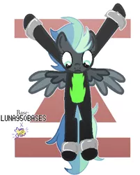 Size: 406x506 | Tagged: safe, artist:luna950bases, artist:moonglow-w, derpibooru import, oc, oc:stellar clouds, unofficial characters only, pegasus, pony, base used, bondage, clothes, commission, female, image, mare, png, simple background, solo, the washouts, uniform, washouts uniform, white background, ych result