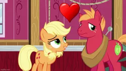 Size: 800x450 | Tagged: safe, derpibooru import, edit, edited screencap, screencap, applejack, big macintosh, where the apple lies, applecest, applemac, brother and sister, female, heart, image, imgflip, incest, jpeg, male, shipping, siblings, straight