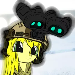 Size: 506x506 | Tagged: safe, artist:sneaks, derpibooru import, oc, oc:enmity, unofficial characters only, pony, unicorn, bust, cute, female, goggles, helmet, image, long hair, mare, night vision goggles, png, portrait, solo, tactical